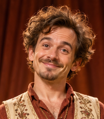 Fictional adult man with curly brown hair and short facial hair used in this test